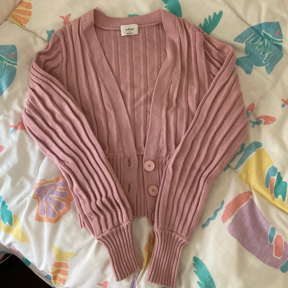 Aritzia Wilfred pink low plunge cardigan